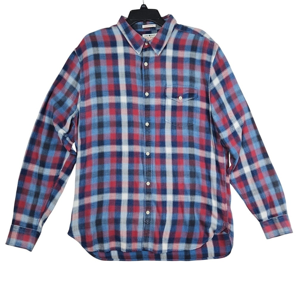 Lucky Brand Plaid Button Down Shirt Red Blue Cotton Flannel XL Americana, Casual